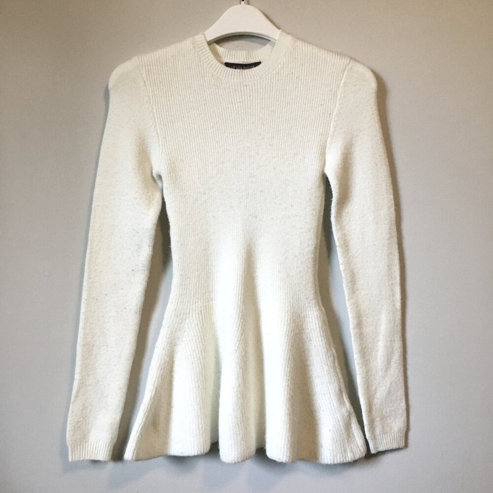 Vintage Dollette Suzy Shier Y2K Knit Sweater Off White Coquette Peplum XS